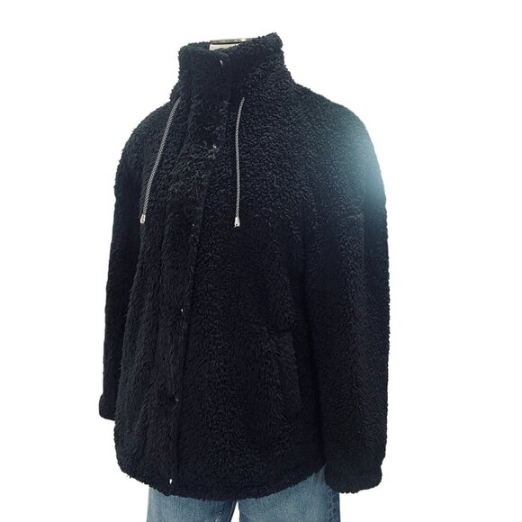TCOT Women Black Sherpa Fleece Jacket Zip Front Cozy Winter Warm Outerwear M - Picture 5 of 10
